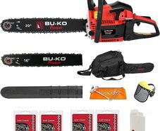 BU-KO 65cc Petrol Chainsaw 3.89HP 20" Bar with 2 Chains and 16" Bar with 2 Chains - Cover bag and Full Safety Gear