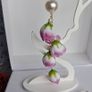 Cottagecore - Pink & White Rose Bud Round Pearl Stud Cascading Tassedl Earrings Image 7