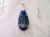Gemstone Small  Drop Blue Faux Agate Pendant with silver plated necklace