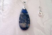 Gemstone Small  Drop Blue Faux Agate Pendant with silver plated necklace