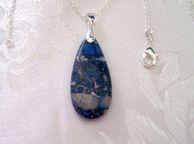 main image for ad Gemstone Small  Drop Blue Faux Agate Pendant with silver plated necklace