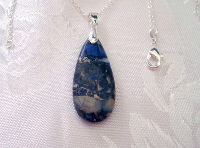 Gemstone Small  Drop Blue Faux Agate Pendant with silver plated necklace