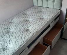 Brand New Stylish single Divan Beds.. Multiple Options Of Headboards. Tufted Memory Foam Mattresses Available. Drawers Storage Available