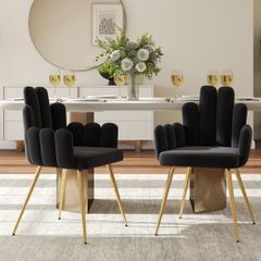 Set of 2 Velvet Dining Room Chairs Accent Chairs with Metal Legs Colours (Black Green Grey Blue white)