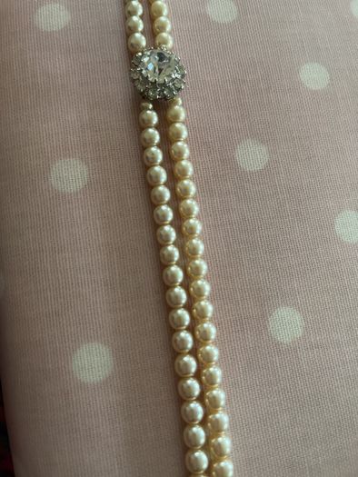 Double strand Faux pearls with Diamond clasp