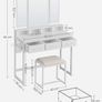 Dressing Table with Padded Stool, Dressing Table with Triple Mirror, 3 Drawers, Hair Dryer Holder, Cosmetic Table, Modern Style, White Image 2