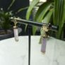14K Gold Lavender Jade Bar Drop Earrings, Pierced Chinese Character, Sterling Silver Backs Image 7