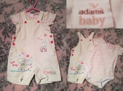 adams baby 2 Piece Outfit, Linen dungaree,s and top set,