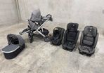 Uppababy Vista twin buggy and three Joie car seats