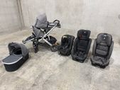 Uppababy Vista twin buggy and three Joie car seats