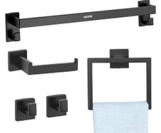 Matte Black Bathroom Hardware Set, 5 Pieces Stainless Steel Bathroom Accessories Set, 24-inch Towel Bar, Towel Rack, 2 Robe Towel Hooks,
