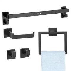 Matte Black Bathroom Hardware Set, 5 Pieces Stainless Steel Bathroom Accessories Set, 24-inch Towel Bar, Towel Rack, 2 Robe Towel Hooks,