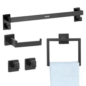 Matte Black Bathroom Hardware Set, 5 Pieces Stainless Steel Bathroom Accessories Set, 24-inch Towel Bar, Towel Rack, 2 Robe Towel Hooks,