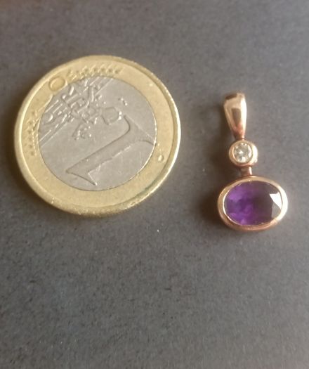 9ct rose gold amethyst & moissanite drop pendant