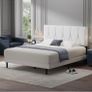 King Bed Frame, White, Upholstered Wooden Slat Bed Frame with Headboard, Easy Assembly, Underbed Storage, No Box Spring Needed 150x200 Image 8