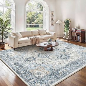 Large Rugs for Living Room 240x300cm, Extra Large Area Rug Washable, Vintage Boho Big Rugs, Low Pile, Non-Shedding, XXL Carpet, Oriental Design, Dining Room, Home, Office, Bedroom