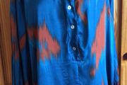 Blue and brown long sleeve blouse silk blend made in italy size 20 oversized includes postage