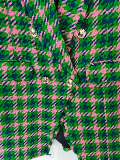 River Island Pink & Green Tweed Double-Breasted Blazer size 10