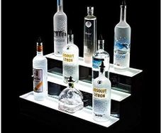 Bar Accessories for Home Pub: Three Tier LED RGB Bottle Display Stand for Displaying Spirits, Liquor, Beer, Wine, Cider and More