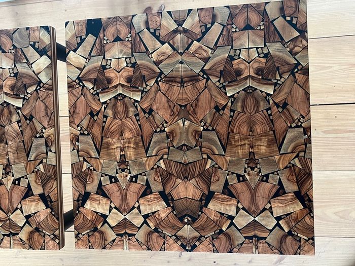 NEW PRICE DROP Coffee/Side Tables set of one off designed marquetry topped side tables