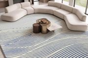 Rugs Living Room 200x300cm, BLue and Cream Area Rugs for Bedroom 3D Geometric Modern Extra Large Rug, Line Pattern Washable Soft Shaggy Non Shedding Short Pile Carpet Mat for Kids Room