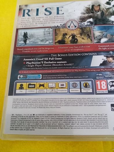 Assassins Creed III 3 PlayStation 3 Ps3 Games Original