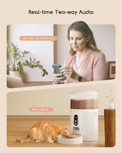 Automatic Cat Feeder with Camera, 3MP HD Video with Night Vision, 5G/2.4G WiFi Cat Feeder with APP Control, 2-Way Audio, Low Food Sensor, Motion Alerts for Cats and Dogs