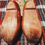 Vintage Wooden And Brass Ornamental Clogs. Image 3