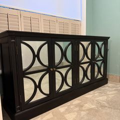 Large Black Mirrored 4-Door Sideboard