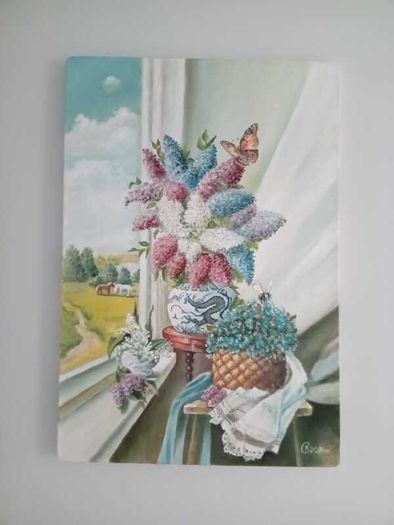 Oil on canvas still life and landscape 25.7" x 17.8"