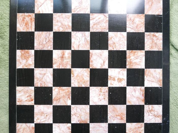 Vintage Marble Chess Board, 14 inch Marble Chess Board, 14 inch Pink and Black Checked Game board