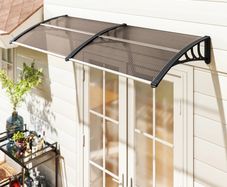 75 x 195 cm Curved Door Window Awning Canopy, Polycarbonate Cover for Front Door and Outdoor Patio, UV Rain Snow Protection Shelter, Brown