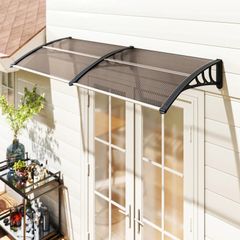 75 x 195 cm Curved Door Window Awning Canopy, Polycarbonate Cover for Front Door and Outdoor Patio, UV Rain Snow Protection Shelter, Brown