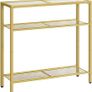 3-Tier Gold Console Table, Tempered Glass Sofa Table, Narrow Side Table, Modern Hallway Table, for Living Room, Foyer, Hallway, Bedroom, Metal Frame, Sturdy, Gold Image 2