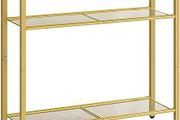 3-Tier Gold Console Table, Tempered Glass Sofa Table, Narrow Side Table, Modern Hallway Table, for Living Room, Foyer, Hallway, Bedroom, Metal Frame, Sturdy, Gold