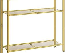 3-Tier Gold Console Table, Tempered Glass Sofa Table, Narrow Side Table, Modern Hallway Table, for Living Room, Foyer, Hallway, Bedroom, Metal Frame, Sturdy, Gold