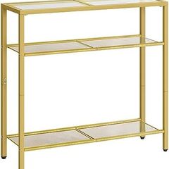 3-Tier Gold Console Table, Tempered Glass Sofa Table, Narrow Side Table, Modern Hallway Table, for Living Room, Foyer, Hallway, Bedroom, Metal Frame, Sturdy, Gold