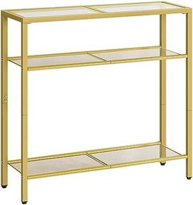 3-Tier Gold Console Table, Tempered Glass Sofa Table, Narrow Side Table, Modern Hallway Table, for Living Room, Foyer, Hallway, Bedroom, Metal Frame, Sturdy, Gold
