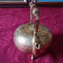 Vintage Solid Brass Art Deco Engraved With Decorations Footed Medium Size Tea Pot With Lid And Wooden Handle Made In India Image 4