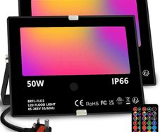 LED Floodlight Outdoor 50W, Colour Changing Flood Lights with Remote Control, Timing, 4 Modes, IP66 Waterproof, UK 3-Plug (FREE SHIPPING)