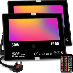 LED Floodlight Outdoor 50W, Colour Changing Flood Lights with Remote Control, Timing, 4 Modes, IP66 Waterproof, UK 3-Plug (FREE SHIPPING)