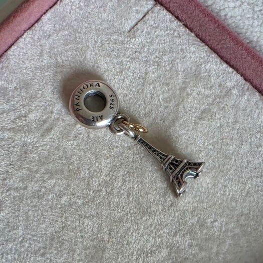 Pandora charm Eiffel Tower with gold heart very good condition hallmarked