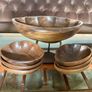 Vintage Carved Acacia Wood Shell Bowl Set 7 Pc Serving Salad Snack Nesting Image 5