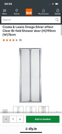 Cooke & Lewis Onega Silver effect Clear Bi-fold Shower door (H)190cm (W)76cm