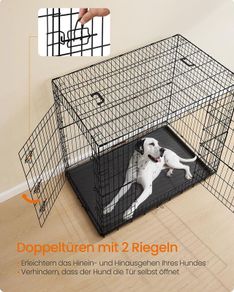 Foldable Dog Cage XXL  with 2 Doors Removable Plastic Tray  Heavy Duty Metal Wire Crate for Large Dogs