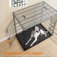 Foldable Dog Cage XXL  with 2 Doors Removable Plastic Tray  Heavy Duty Metal Wire Crate for Large Dogs
