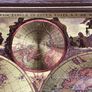 1980s Reproduction gold foil decorative map featuring double hemisphere framed Image 4