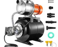 745 W(1 HP) Shallow Well Pump with Pressure Tank, 63 L/min(1000 GPH), Automatic Irrigation Water Booster Pump with 40 m(130 ft) Head Lift 1.4/2.8 bar(20/40 PSI) Pressure Switch,