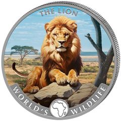 2025 Congo 20 Francs 1 oz Silver Bullion Coloured Coin World's Wildlife The Lion (In Capsule)