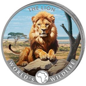 2025 Congo 20 Francs 1 oz Silver Bullion Coloured Coin World's Wildlife The Lion (In Capsule)